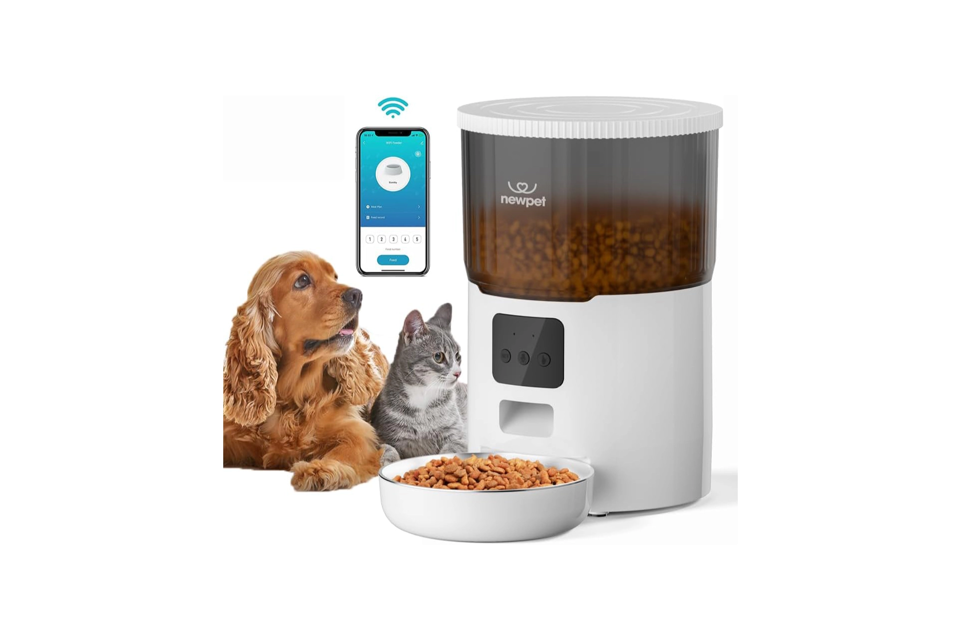 Alimentador Automático Pet, 4L Comedouro para Caes Fácil Comedouro Elevado para Caes, Controle de Aplicativo WiFi - Gravador de Voz