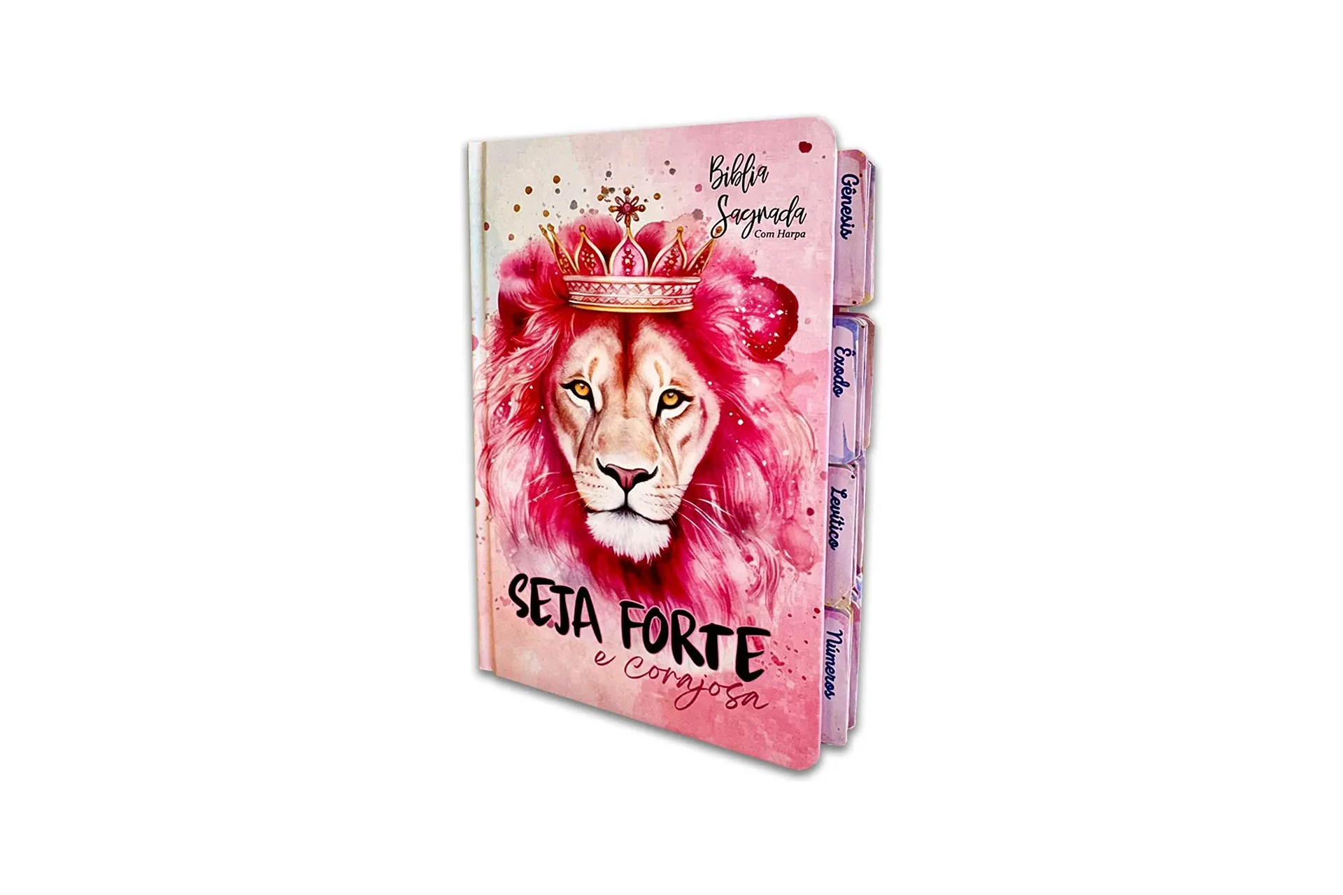 Bíblia Sagrada Evangélica Letra Gigante Com Índice Abas Adesivas Laterais Leão Rosa Coroa Feminina Seja Forte E Corajosa Promoção Arc Rei Das Bíblias Linda Capa Luxo