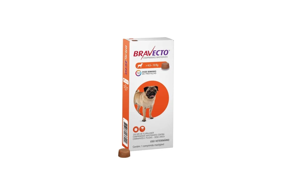 Bravecto® Cães 250mg - Antipulgas e Carrapatos - Cães de 4,5 a 10kg - 1 Comp. Mastigável - MSD Saúde Animal