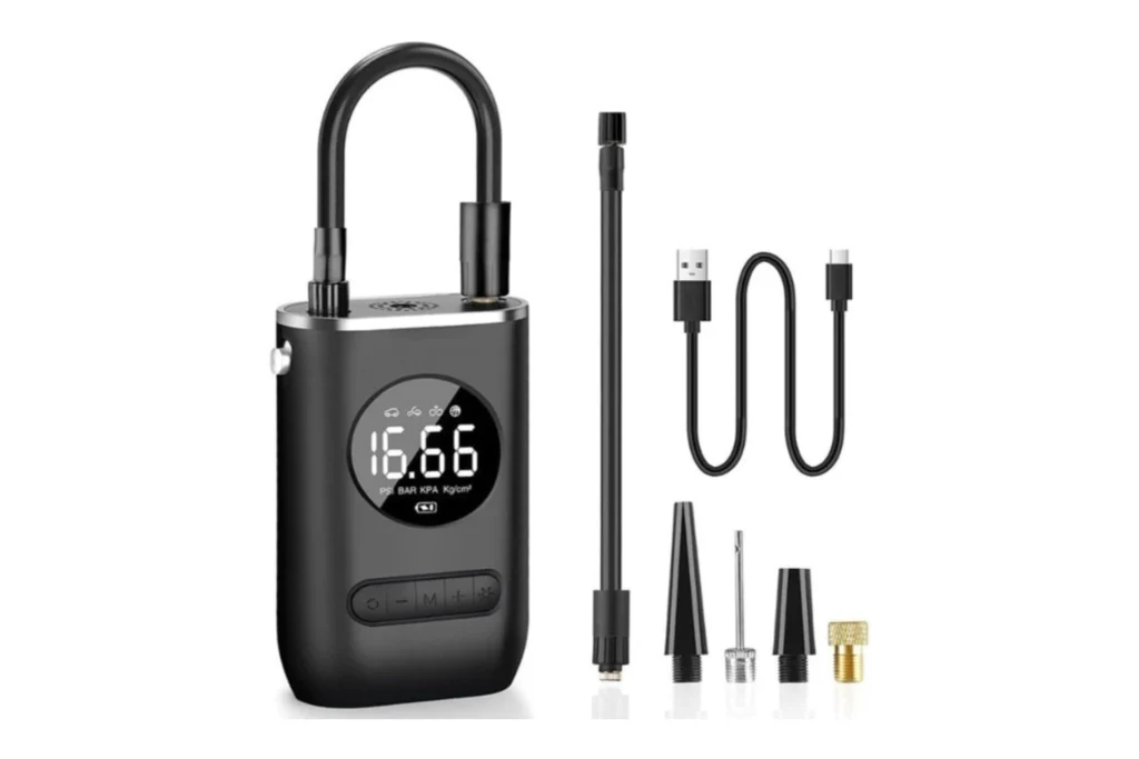 Calibrador Compressor Bomba De Ar Portátil Digital com Lanterna LED para Encher Pneus de Carro, Moto, Bike, Bicicleta, Bola e Piscina Inflável