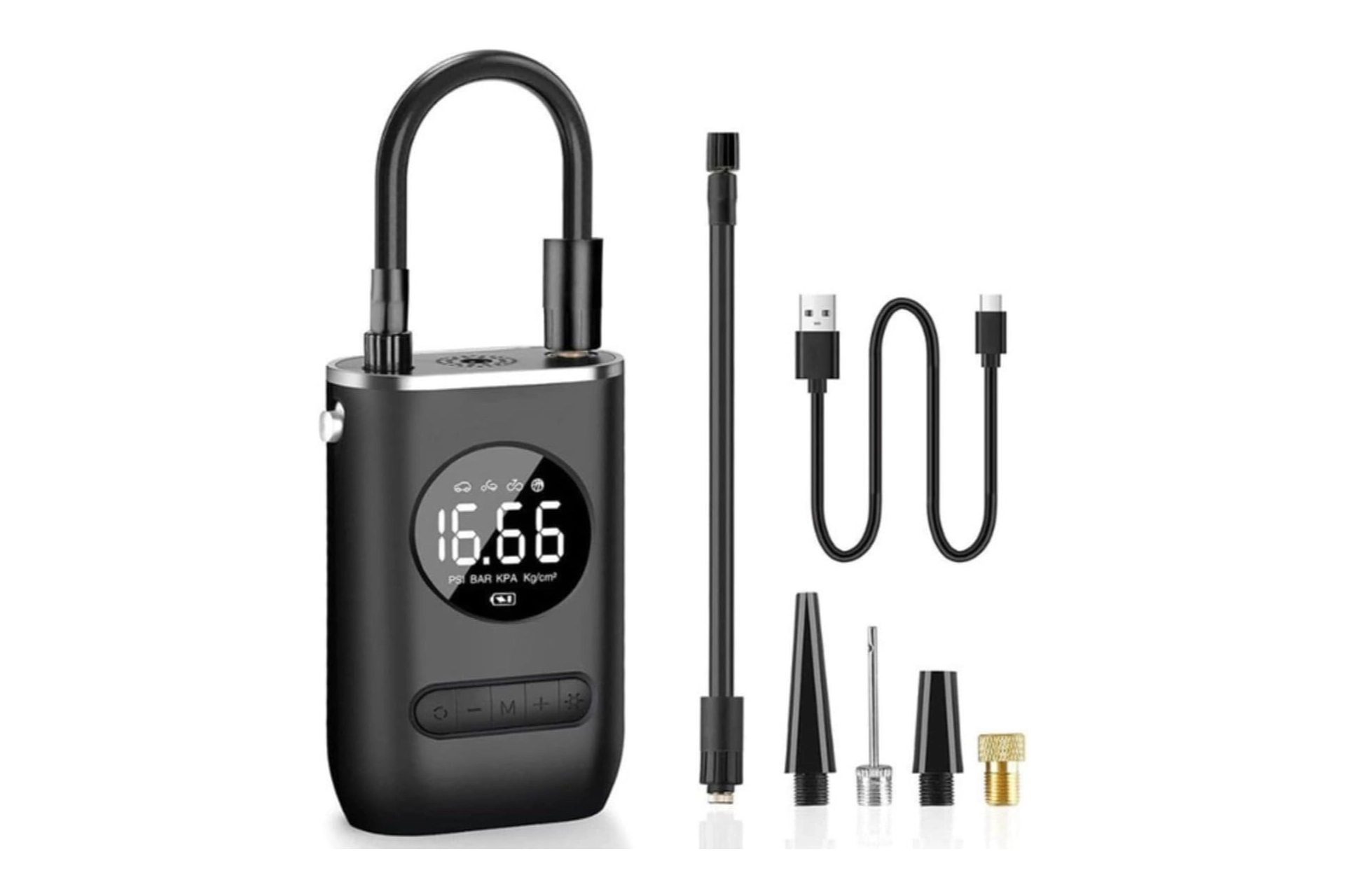 Calibrador Compressor Bomba De Ar Portátil Digital com Lanterna LED para Encher Pneus de Carro, Moto, Bike, Bicicleta, Bola e Piscina Inflável