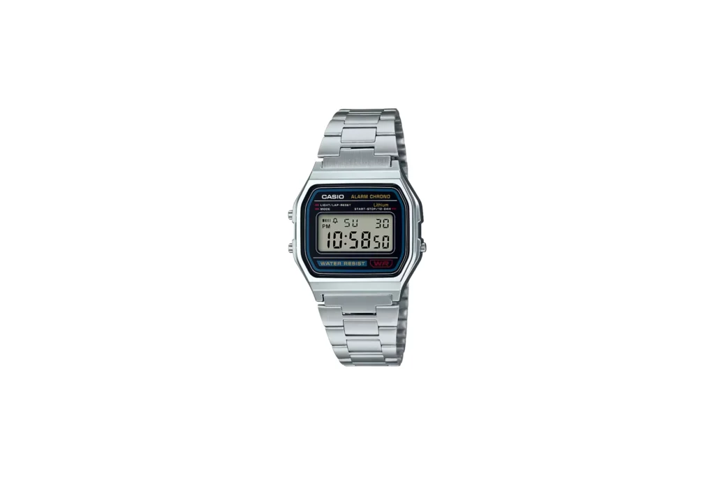 Casio Série A158WA | Relógio digital unissex | Vintage | WR | Cronômetro de 100 SEC | Alarme diário | Tempo regular: hora, minuto, segundo, PM, data, dia | Luz LED | Bateria de 7 anos