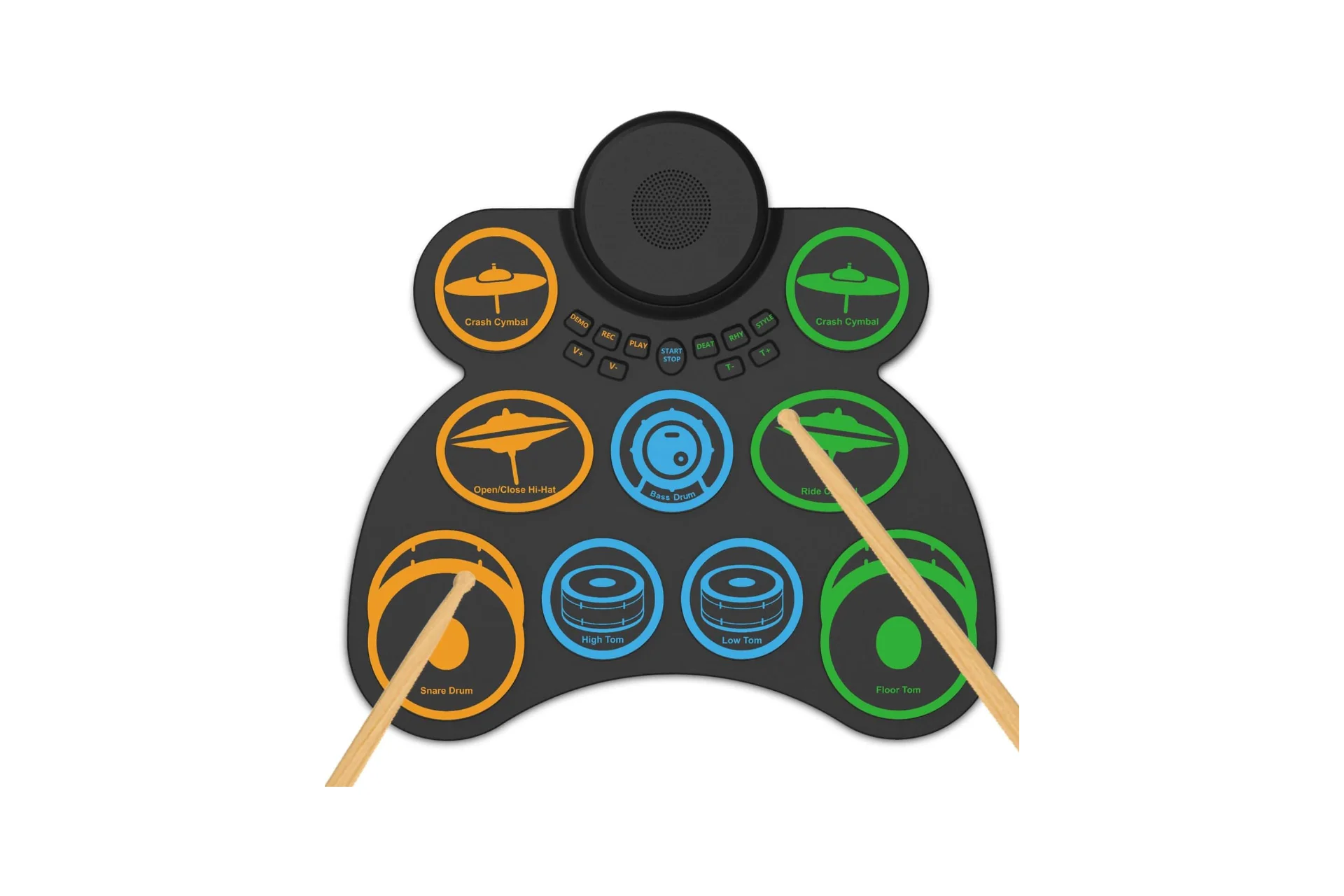 VEDO Conjunto de Bateria Eletrônica Portátil com 9 Pads, Duplo Alto-Falante, 4 Horas de Bateria, MIDI e Conexão para Jogos - Presente Musical Perfeito para Iniciantes e Crianças